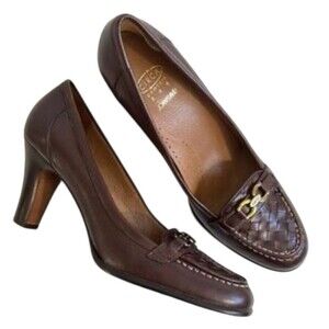 Circa Joan & David Brown Leather Woven Vamp Loafer Style Pumps Size 10M